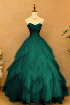 Cocoslly Strapless Sleeveless High Waist Long Prom Dress With Ruffles | Sky Blue Tulle YC0473