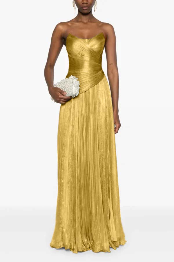 Chic Strapless Sleeveless Long Prom Dress With Ruffles Pleated WQ0236