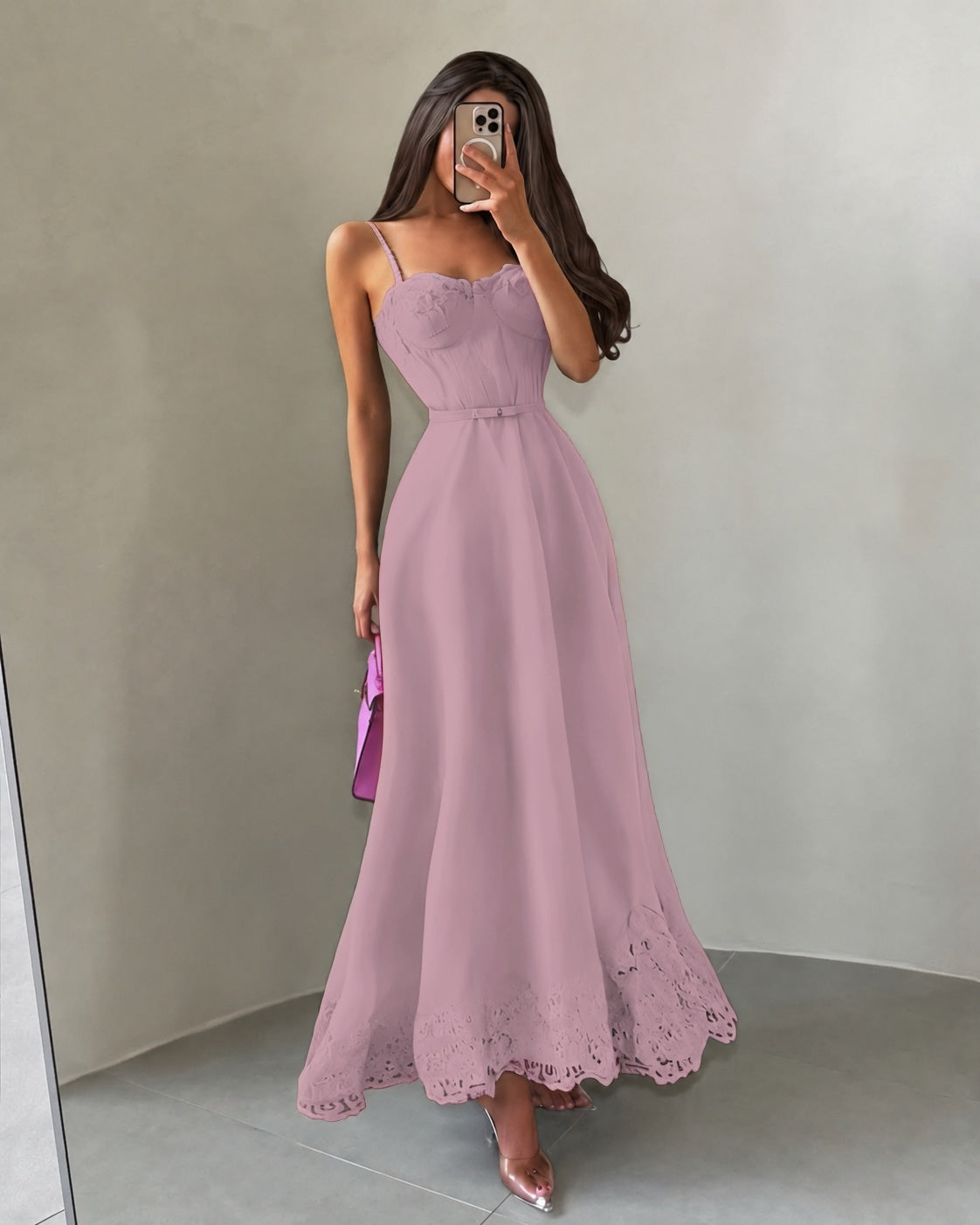 Cocoslly Spaghetti Straps Sleeveless High Waist Long A Line Prom Dress | Black Satin YK1293