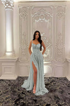Straps Sleeveless Long Split Prom Dress With Pleated Appliques WQ0227