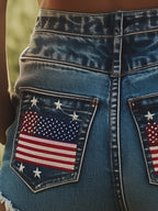 銆�24-hour shipping out銆慒ashionable Sexy Pocket Embroidered Denim Shorts