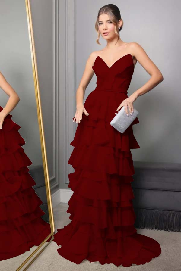 Spaghetti Strap V Neck Sleeveless Long Prom Dress With Pleated WQ0250