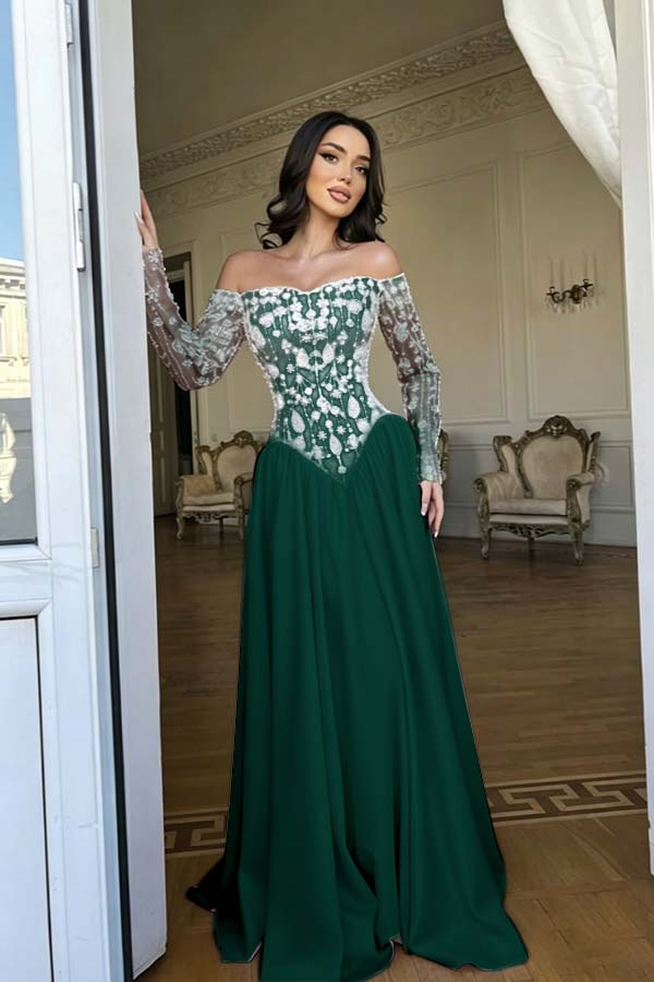 Cocoslly Strapless Long Sleeves High Waist Long Prom Dress With Rhinstone | Red Satin WQ0722
