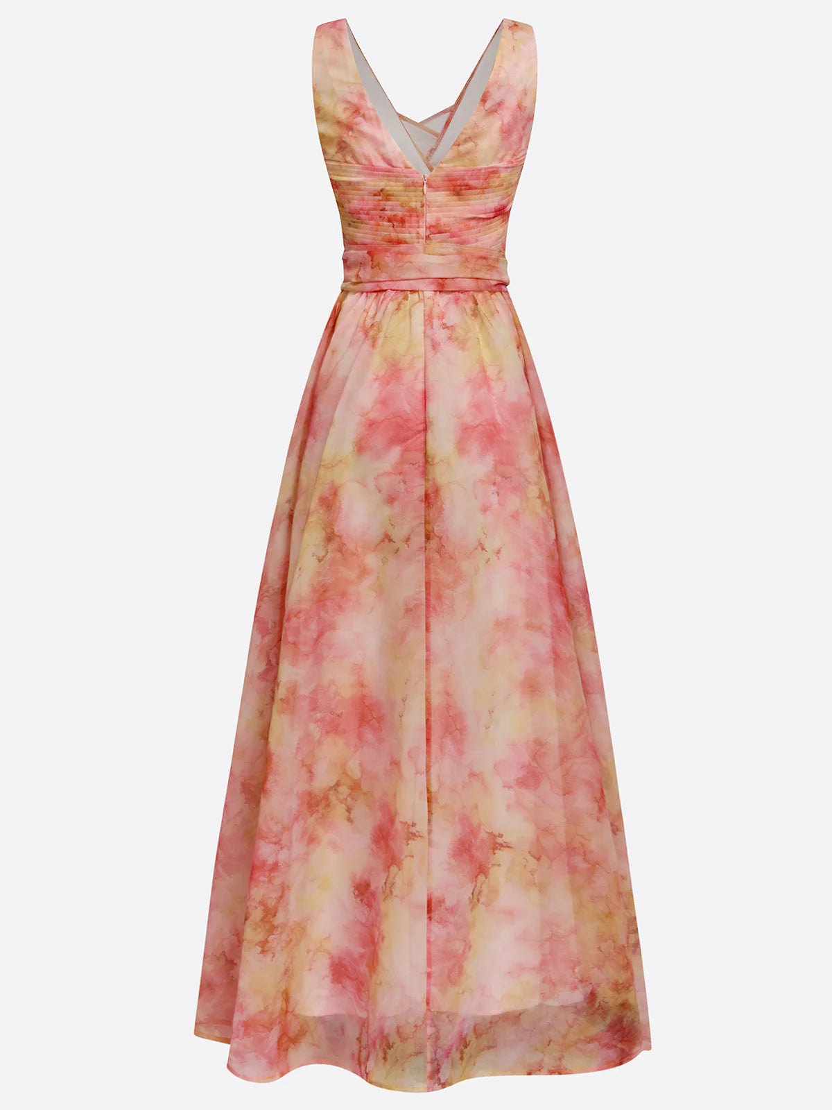 Pink Floral Bow Tulle V Neck Sleeveless A-Line Floor-length Gown Dress