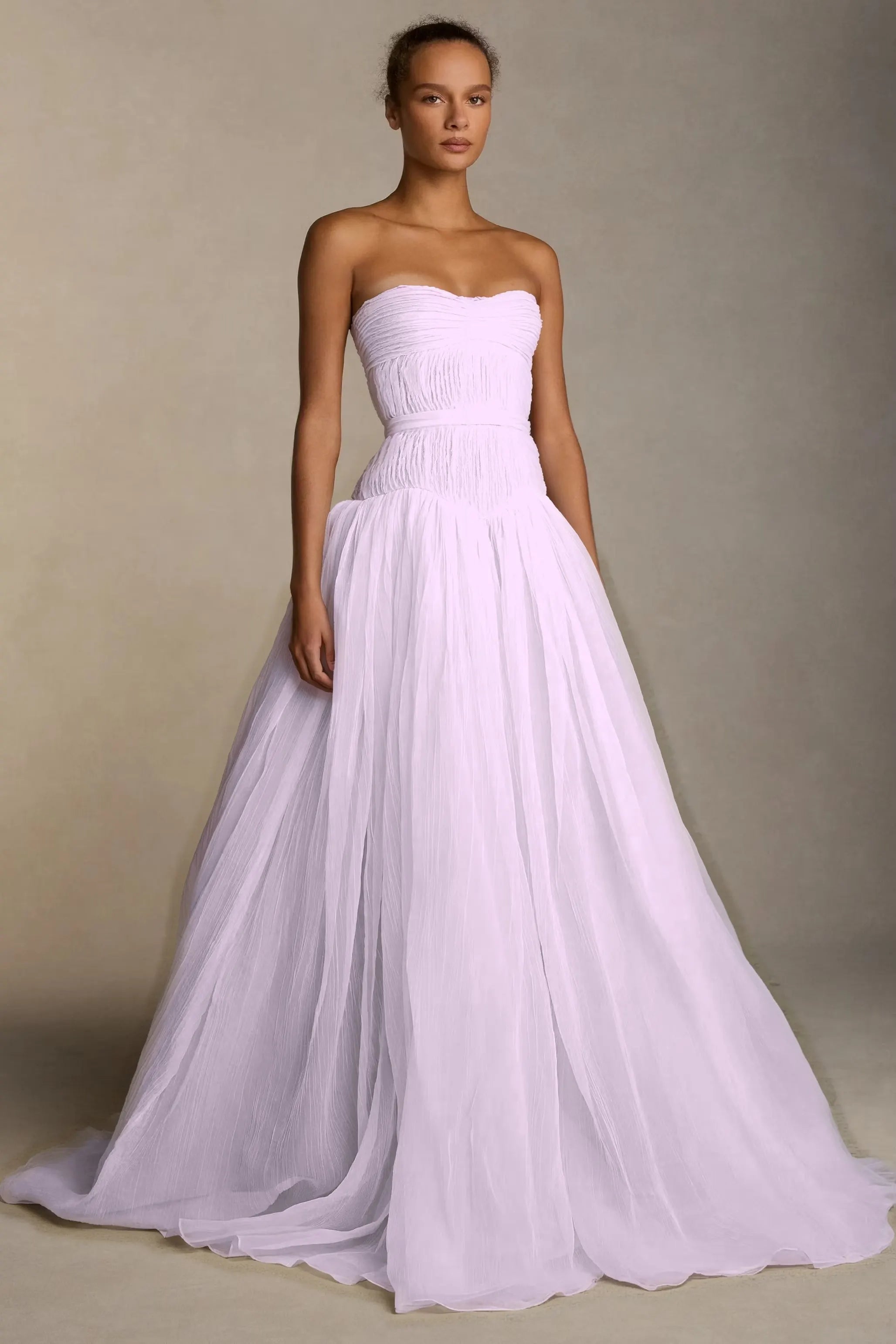 Cocoslly Strapless Sleeveless High Waist Long Prom Dress With Pleated | White Chiffon YC0565