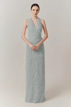 Cocoslly Halter Sleeveless High Waist Long Prom Dress With Tassel | Blushing Pink Feather JZ0095