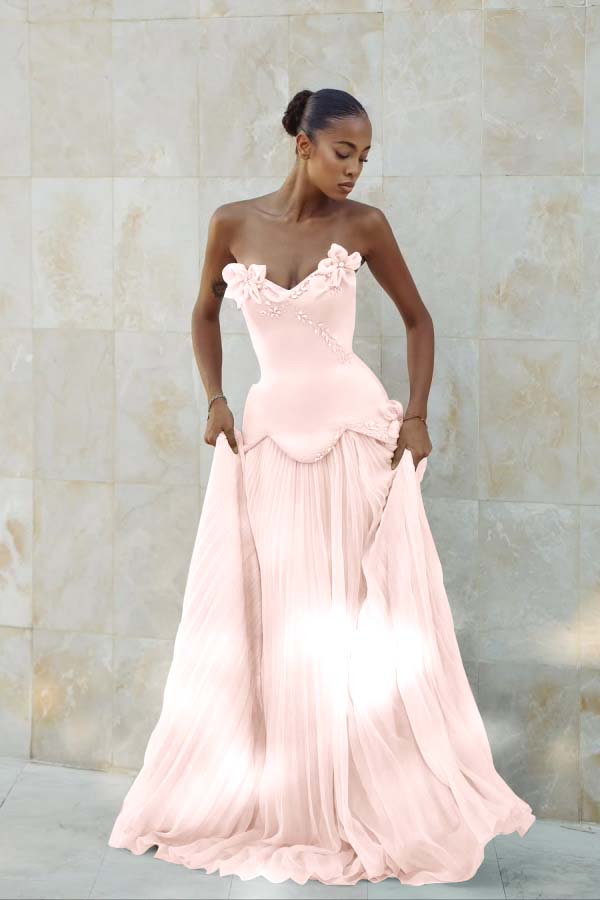 Stunning Strapless Sleeveless Long Prom Dress With Pleated Beading WQ0428