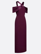 Burgundy Cross Bow Classic Off The Shoulder Sleeveless Sheath Floor Length Dress