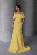 Cocoslly Off-The-Shoulder Strapless Sleeveless Long Mermaid Prom Dress With Flowers Appliqués | Red Satin ZA0194
