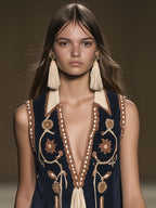 Western Retro Faux Suede Bohemian Style Embroidered Tassel Sleeveless Mini Dress