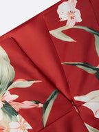 Red Floral Satin Square Neck Sleeveless Sheath Midi Dress