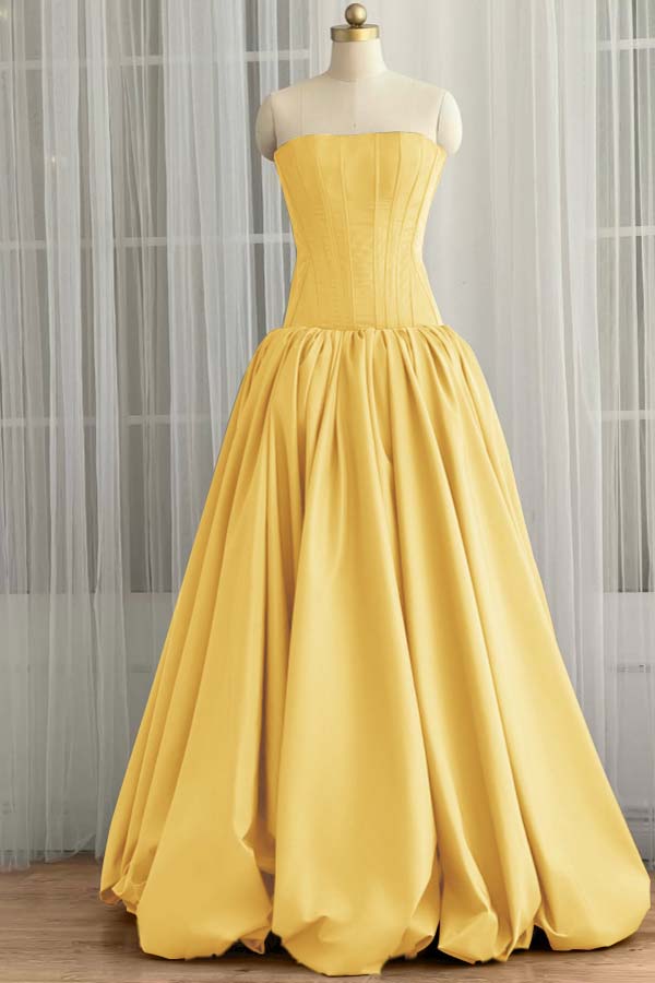 Sleeveless Strapless Long Ball Gown Prom Dress With Pleated WQ0345
