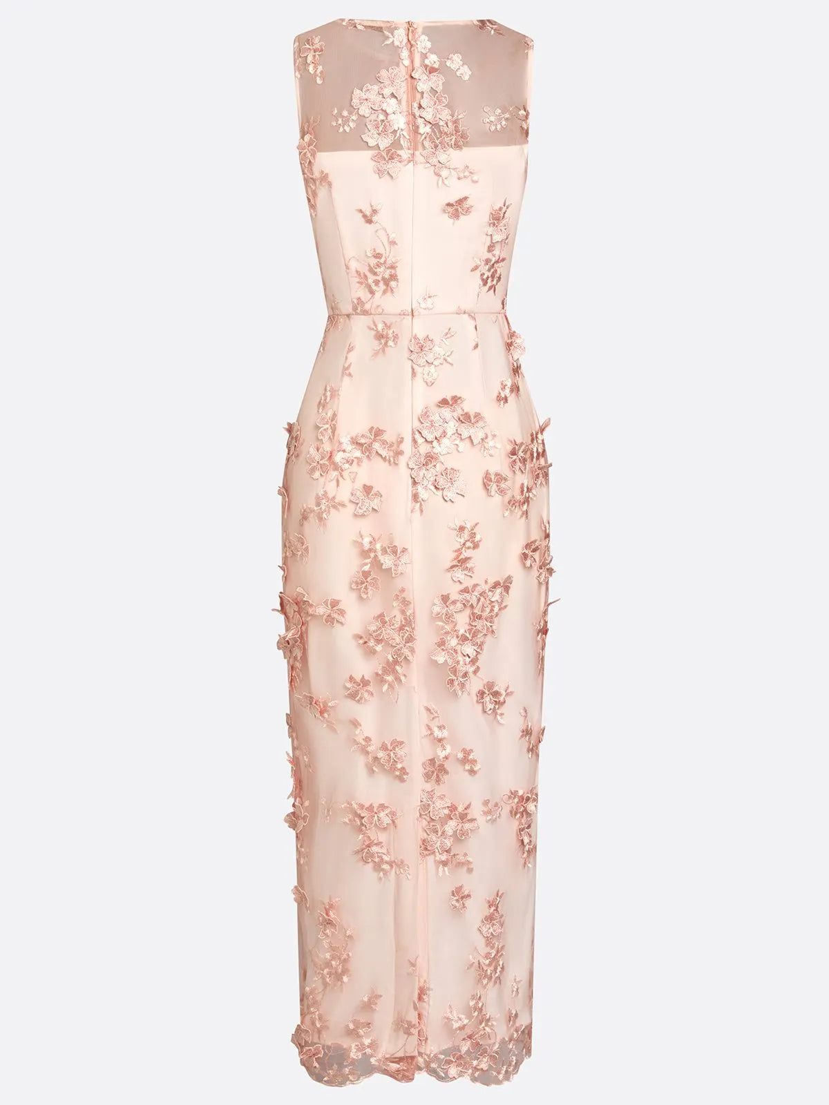 Pink Lace Embroidery Applique Crew Neck Sleeveless Sheath Maxi Dress