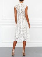 White Lace V Neck Sleeveless A-Line Midi Dress