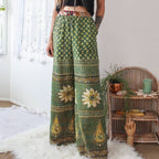 Women's Bohemian Floral Print Linen Blend Casual Pants