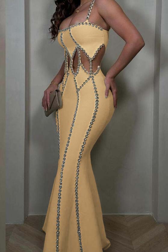 Spaghetti Strap Sleeveless Mermaid Long Prom Dress With Beading XJ0342