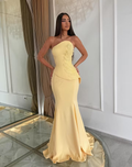 Cocoslly Strapless Sleeveless High Waist Long Mermaid Prom Dress With Appliques | Daffodil Satin LX0089