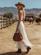 V-neck Lace Sleeveless Maxi Dress