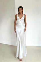 Cocoslly Halter V-Neck Sleeveless High Waist Long Prom Dress | Royal Blue Satin ZT0693