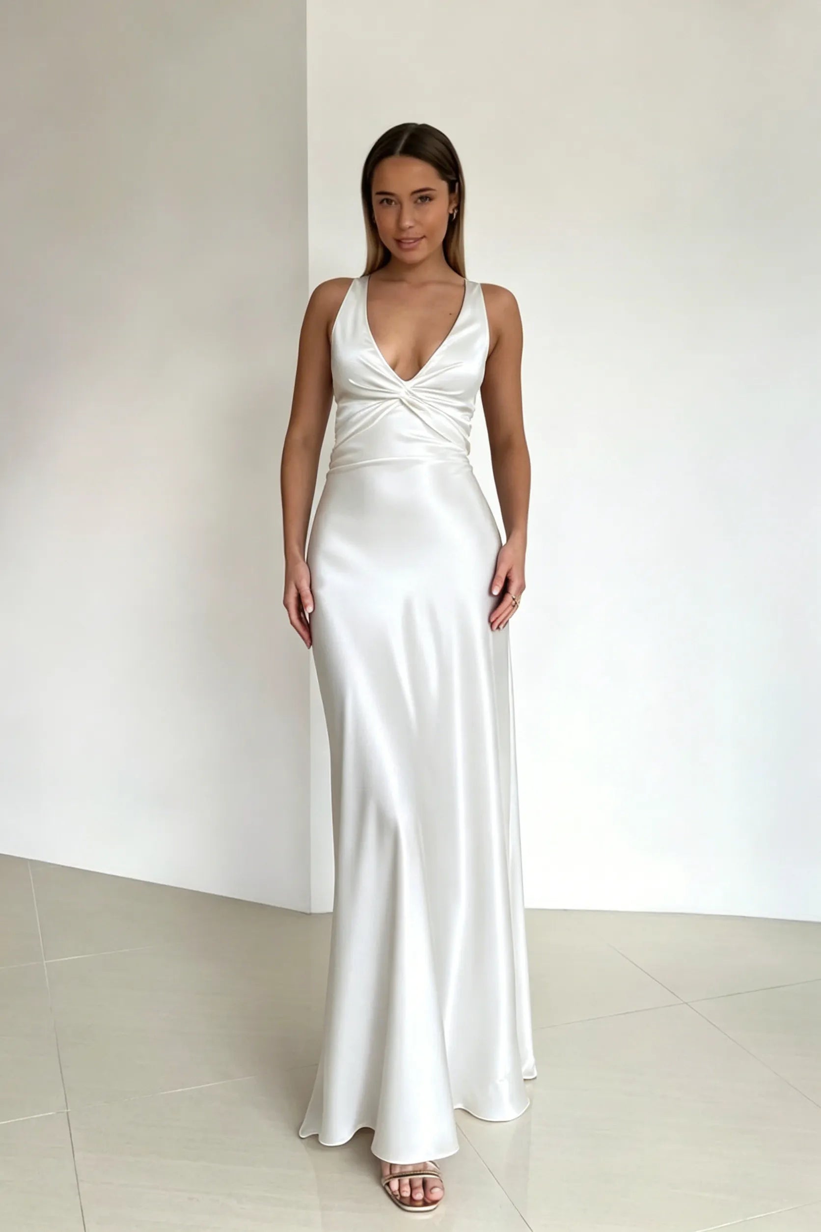 Cocoslly Halter V-Neck Sleeveless High Waist Long Prom Dress | Royal Blue Satin ZT0693
