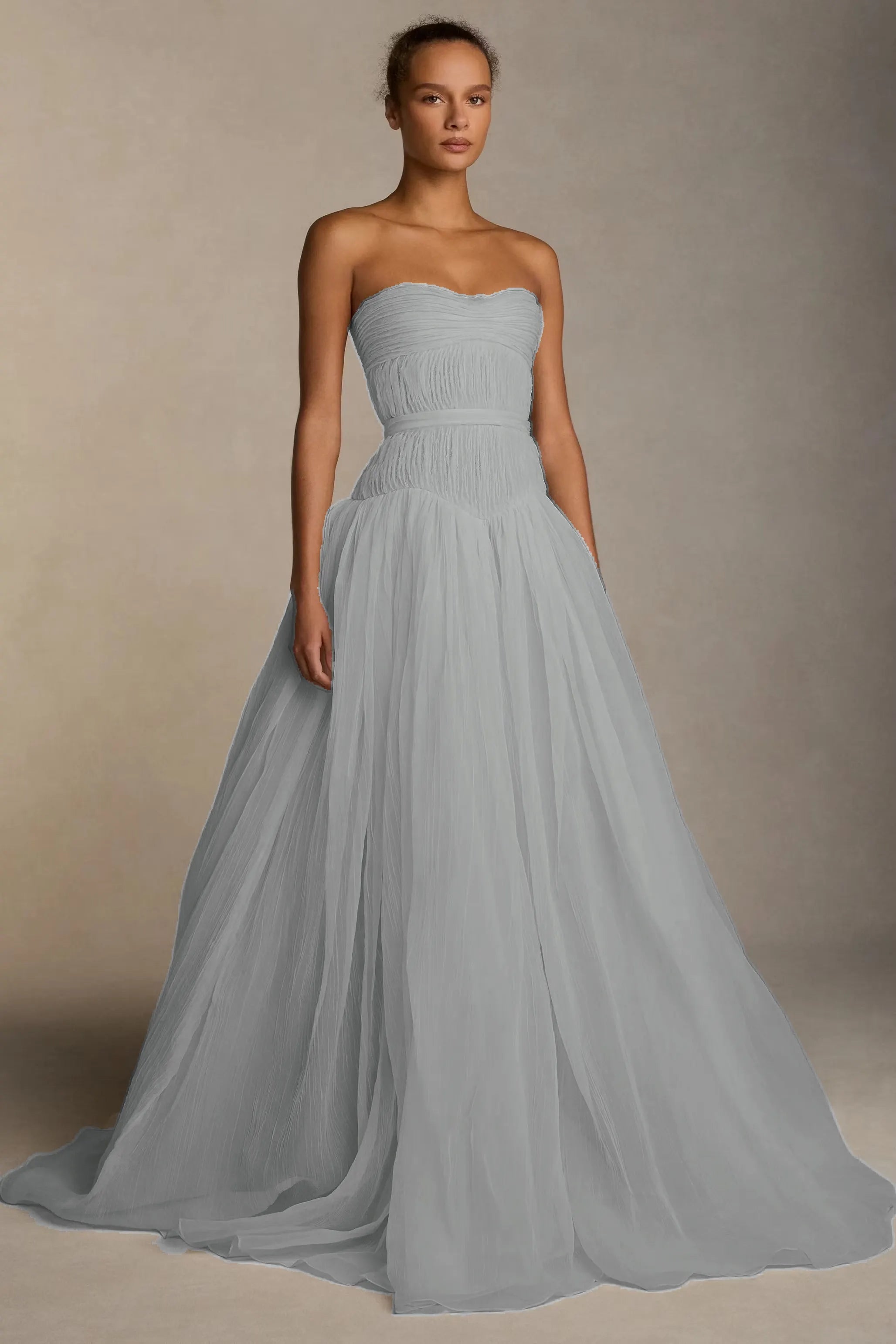 Cocoslly Strapless Sleeveless High Waist Long Prom Dress With Pleated | White Chiffon YC0565