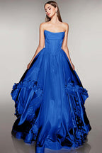 Cocoslly Strapless Sleeveless High Waist Long A Line Prom Dress With Flowers | Pink Satin