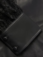 Black Lace Faux Leather Square Neck Long Sleeve Balloon Sleeve Sheath Midi Dress