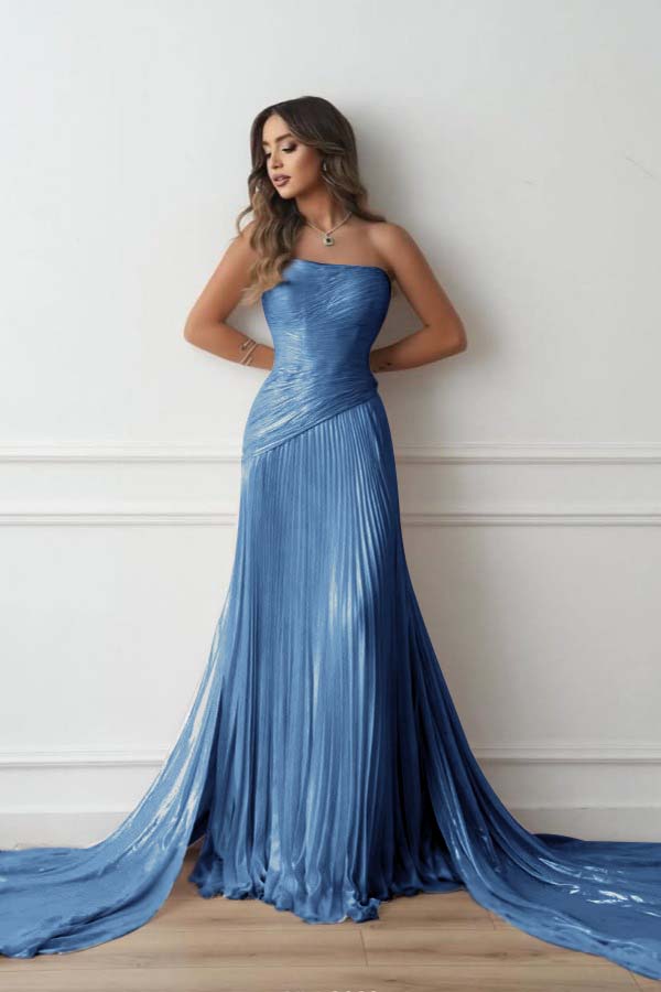 Chiffon Strapless Sleeveless Long Mermaid Prom Dress With Pleated And Ruffles WQ0461