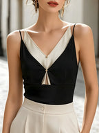 Contrast Panel V-Neck Cutout Camisole Top