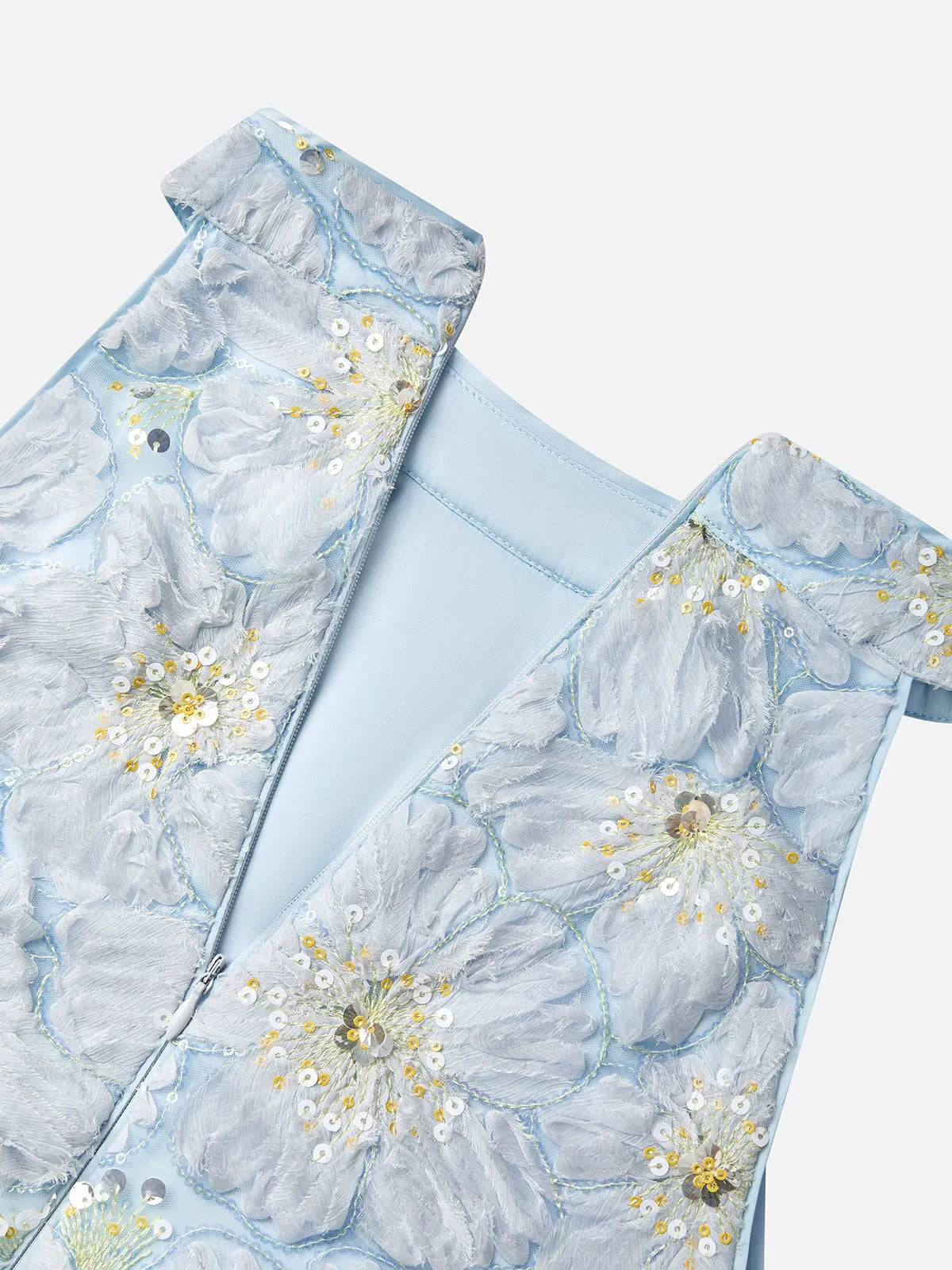 Light Blue Jacquard Chiffon Halter Neck Sleeveless A-Line Floor-length Gown Dress