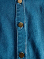 Exquisite Fashionable Front Button V-neck Short-sleeved Outer Cover Organza Blue Denim Maxi Dress