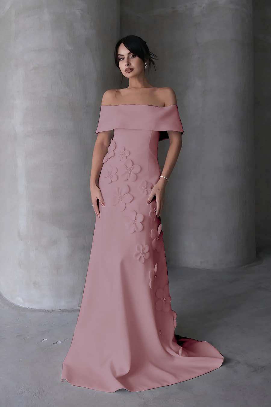 Cocoslly Off-The-Shoulder Strapless Sleeveless Long Mermaid Prom Dress With Flowers Appliqués | Red Satin ZA0194