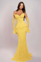 Cocoslly Strapless Sleeveless Long Mermaid Prom Dress With Embroidered And Gloves | Pink Satin And Lace ZA0398