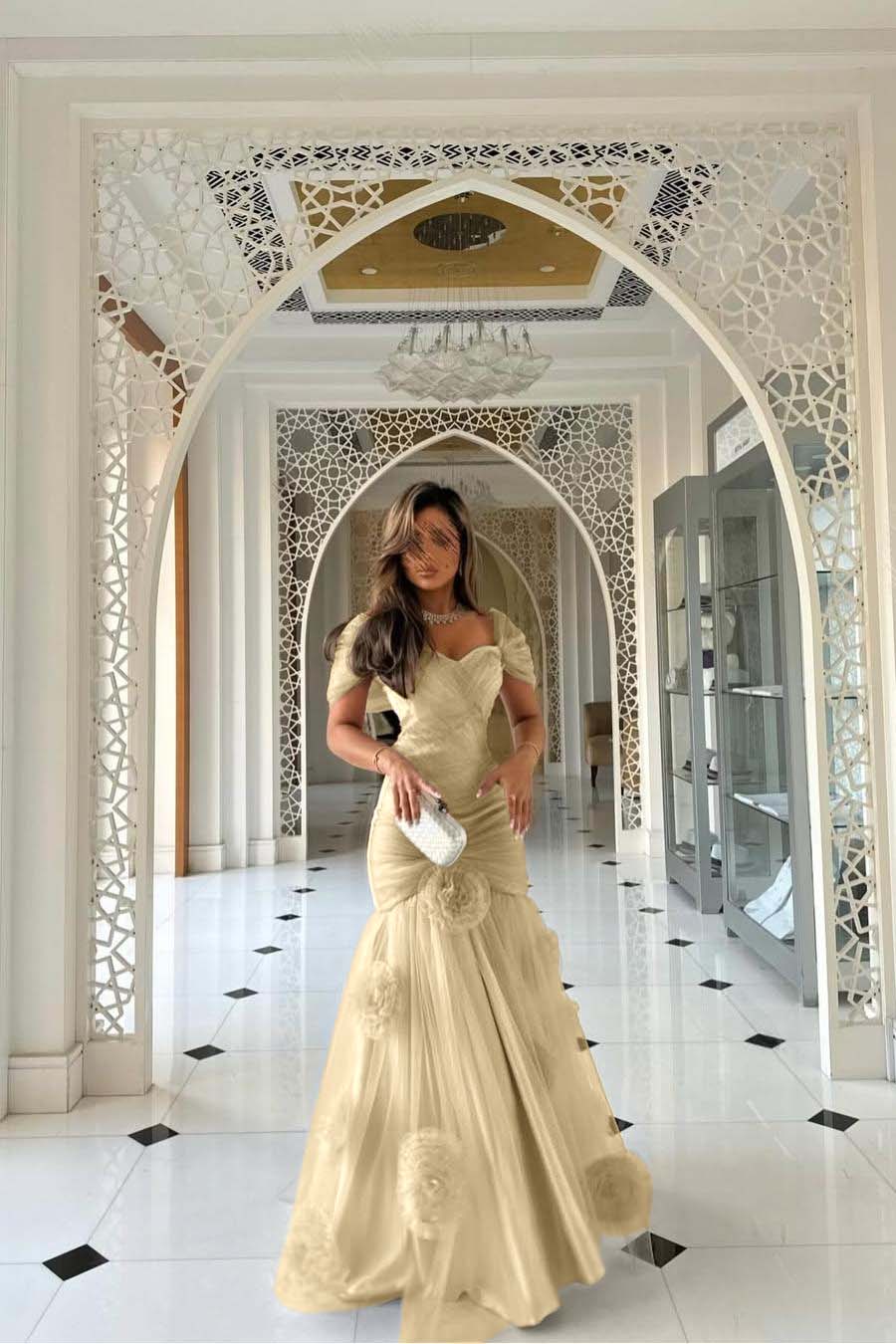 Sweetheart Short Sleeves Long Mermaid Prom Dress With Pleated WQ0144