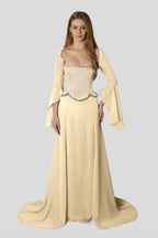 Chiffon Long Sleeves Long Mermaid Prom Dress With Beading Pleated WQ0386