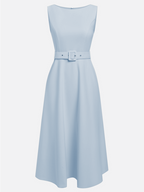 Light Blue Classic Boat Neck Sleeveless A-Line Midi Dress