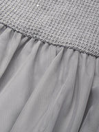 Gray Asymmetric Knit Cotton Crew Neck Half Sleeve Mermaid Midi Dress
