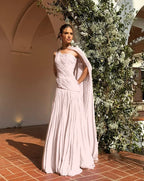 Chic One Shoulder Sleeveless Long Prom Dress With Pleated Shawl WQ0343