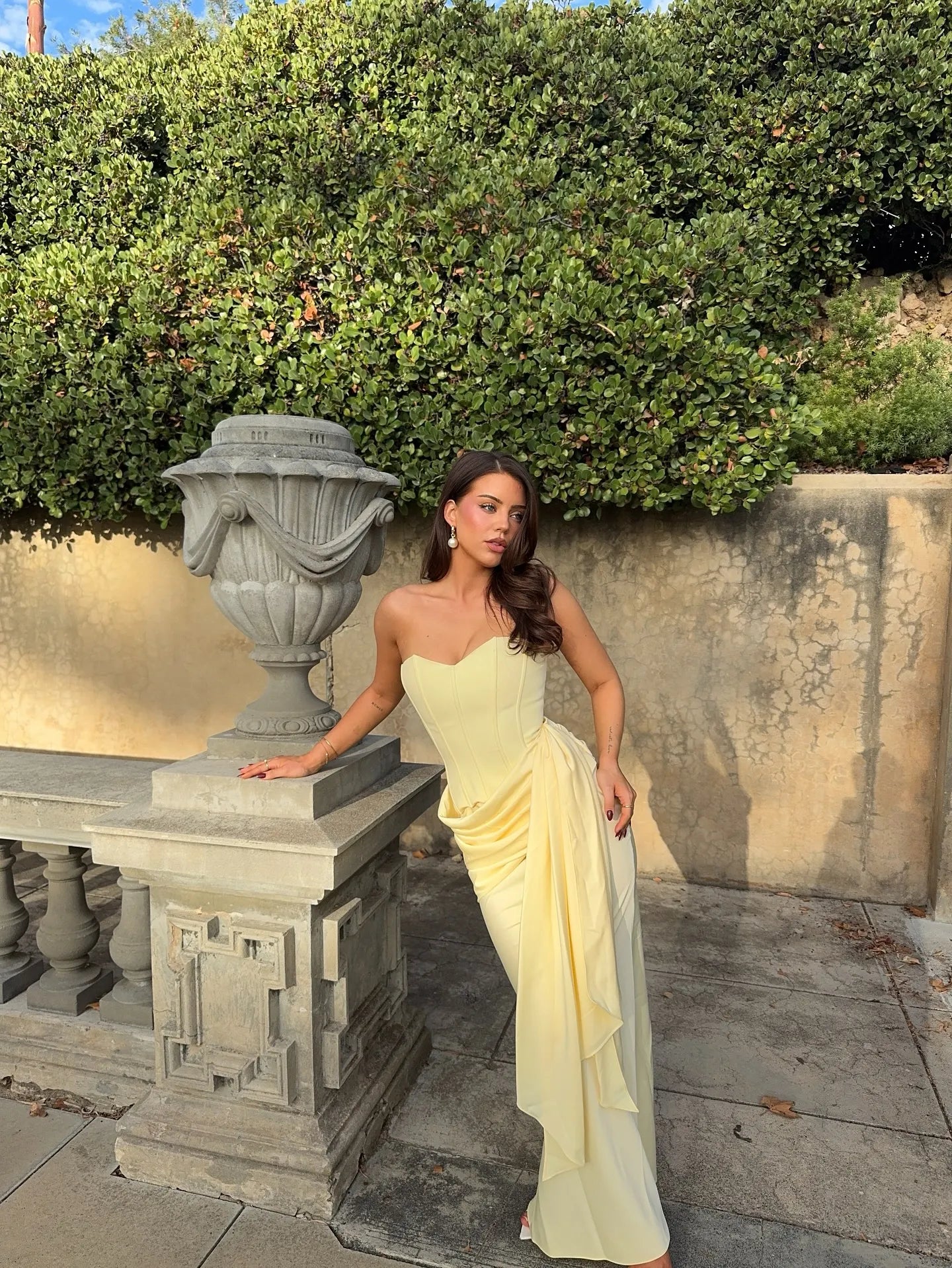 Cocoslly Strapless Sleeveless High Waist Long Mermaid Prom Dress With Pleated | Daffodil Satin And Chiffon CO0156