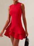 Red Ruffled Crew Neck Sleeveless A-line Mini Homecoming Dress