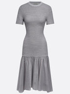 Gray Asymmetric Knit Cotton Crew Neck Half Sleeve Mermaid Midi Dress