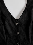 Western Retro Tassel Black Sleeveless V-Neck Faux Suede Mini Dress