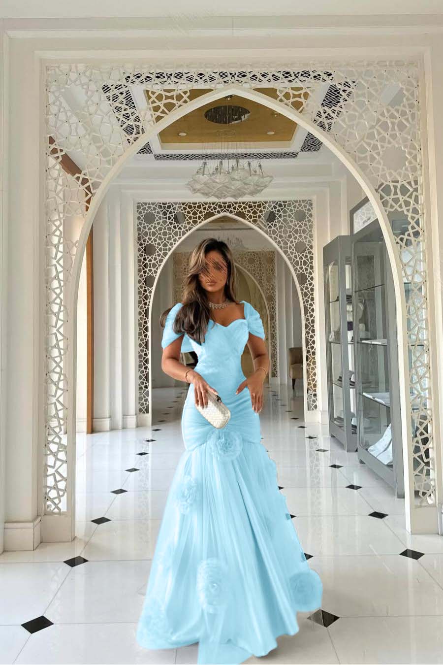 Sweetheart Short Sleeves Long Mermaid Prom Dress With Pleated WQ0144