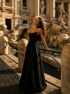 Cocoslly Strapless Sleeveless High Waist Long A Line Prom Dress With Beading Pearls | Dusty Rose Chiffon LX0109