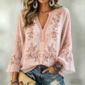 Women's Vintage Rose Art Flowy Cotton Linen Top