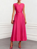 Rose Red Classic Notched Sleeveless A-Line Maxi Dress
