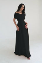 Chiffon Off the Shoulder Sleeveless Long Prom Dress With Pleated WQ0385