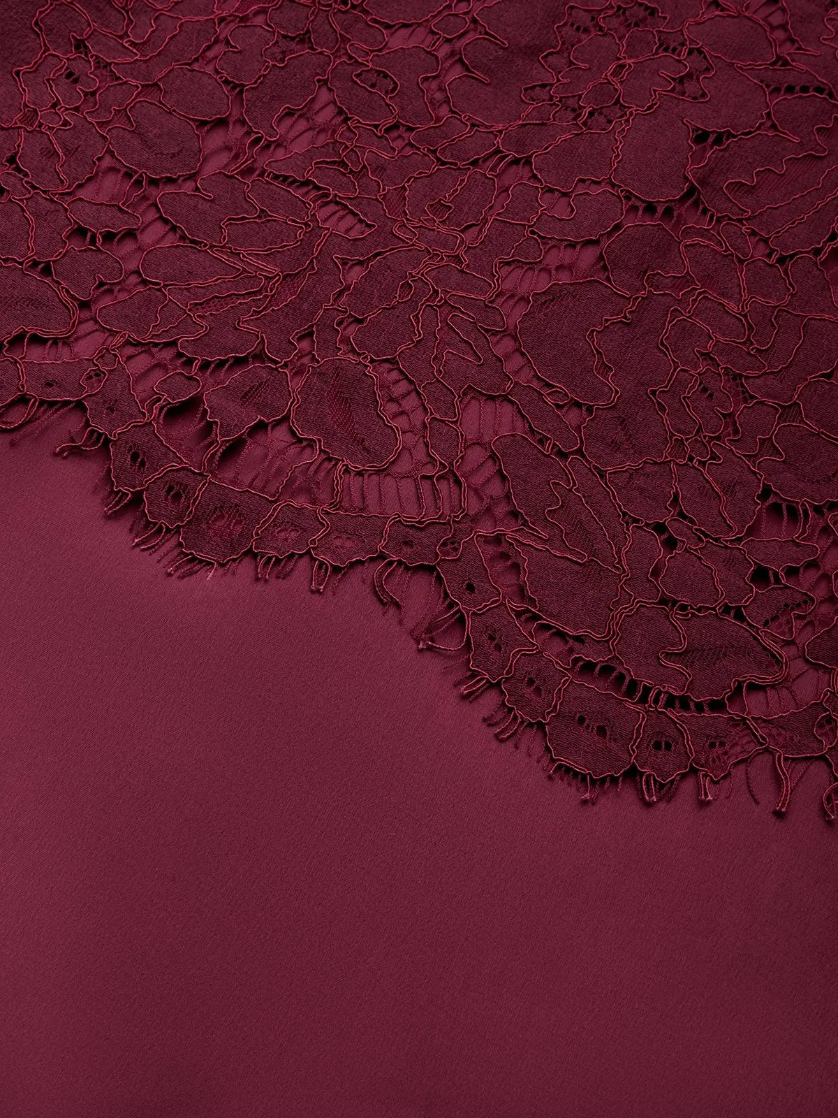 Wine Red Buckle Lace Classic Mock Neck Short Sleeve Mermaid Maxi Dress