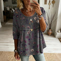 Women's Floral Art Print Flowy Linen Blend Casual Tops