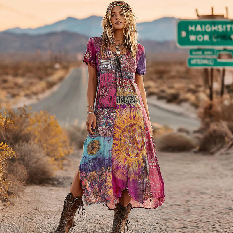 Women's Retro Hippie Soul Patchwork Casual Dress